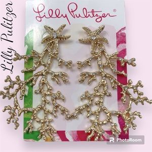 NWT Lilly Pulitzer Cora Earrings, gold and clear rhinestones